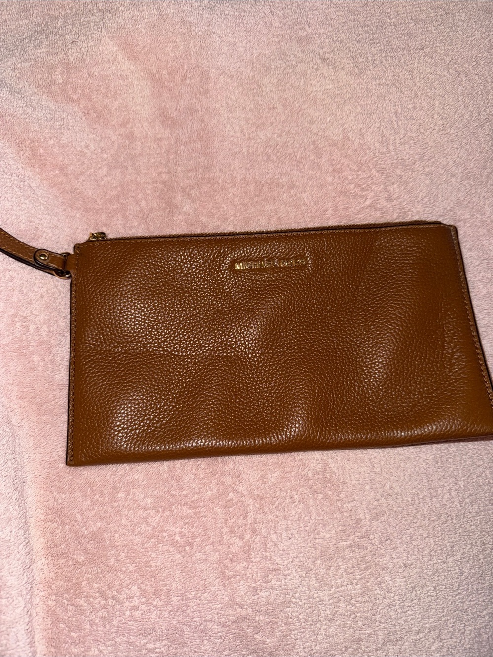 Michael Kors Cognac Pebbled Leather Wristlet Clutch